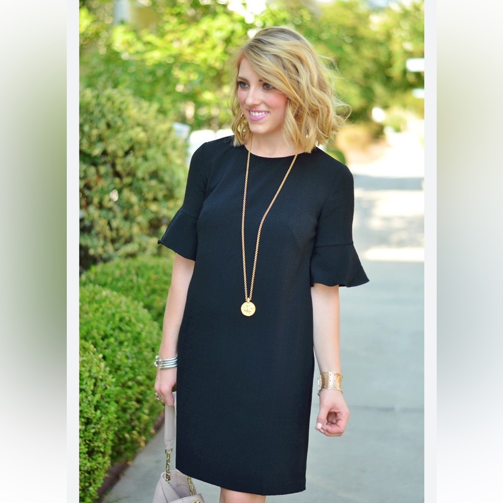 J.Crew black ruffle sleeve sheath dress